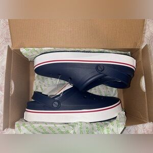 CROCS Navy Clogs with Red and White Accents